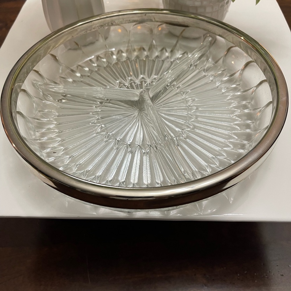 Vintage Silver lined Glass Candy Dish